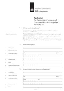 Application for the purpose of residence of ‘European blue card’ (recognised sponsor)  (640) 								 1