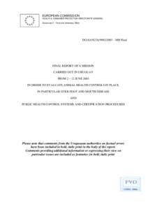 EUROPEAN COMMISSION HEALTH & CONSUMER PROTECTION DIRECTORATE-GENERAL Directorate F - Food and Veterinary Office DG(SANCO[removed] – MR Final