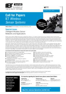 Call for Papers IET Wireless Sensor Systems OPEN PUBLI ACCESS