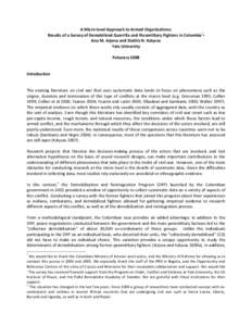 A	
  Micro-­‐level	
  Approach	
  to	
  Armed	
  Organizations:	
   Results	
  of	
  a	
  Survey	
  of	
  Demobilized	
  Guerrilla	
  and	
  Paramilitary	
  Fighters	
  in	
  Colombia* 	
   Ana	
  M