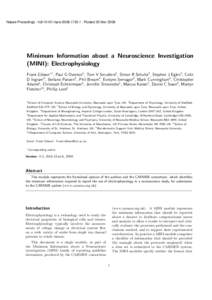 Nature Precedings : hdl:10101/npre[removed] : Posted 25 Mar[removed]Minimum Information about a Neuroscience Investigation (MINI): Electrophysiology Frank Gibson∗1 , Paul G Overton2 , Tom V Smulders3 , Simon R Schultz