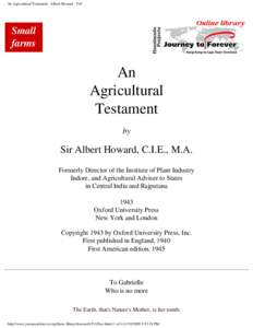 An Agricultural Testament - Albert Howard - ToC