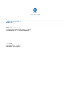 PRE-BUDGET CONSULTATION March 5, 2012 VON Canada’s Submission to The Honourable Graham Steele, Minister of Finance in Preparation for the 2012 Nova Scotia Budget