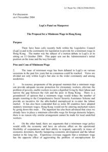 LC Paper No. CB[removed])  For discussion on 4 November 2004 LegCo Panel on Manpower The Proposal for a Minimum Wage in Hong Kong