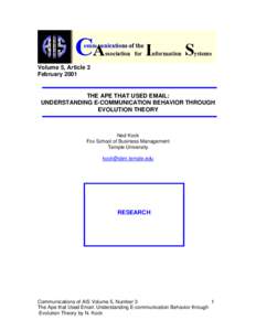 Volume 5, Article 3 February 2001 THE APE THAT USED EMAIL: UNDERSTANDING E-COMMUNICATION BEHAVIOR THROUGH EVOLUTION THEORY