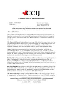 CCIJ Welcomes High Profile Canadians to Honourary Council