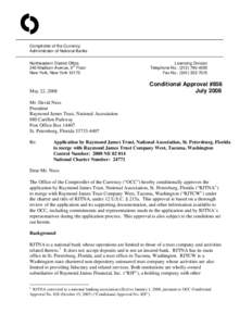 O Comptroller of the Currency Administrator of National Banks Northeastern District Office th 340 Madison Avenue, 5 Floor