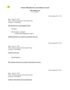 1 NIXON PRESIDENTIAL MATERIALS STAFF Tape Subject Log (rev. Jan-02) Conversation No[removed]Date: June 13, 1972
