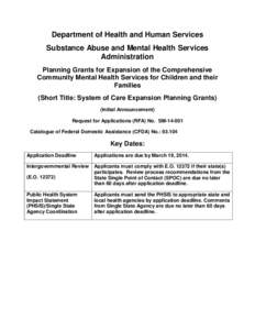 Planning Grants for Expansion of the Comprehensive Community Mental Health Services for Children and their Families