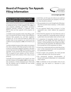 Board of Property Tax Appeals Filing Information www.oregon.gov/dor