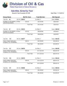 Sale Bids, Sorted by Tract Beaufort Sea Areawide 2014W Group Name Tract No:  84