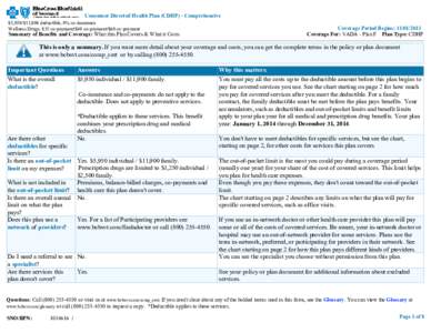 Consumer Directed Health Plan (CDHP) - Comprehensive $5,950/$11,900 deductible, 0% co-insurance Wellness Drugs: $15 co-payment/$40 co-payment/$60 co-payment Summary of Benefits and Coverage: What this Plan Covers & What 