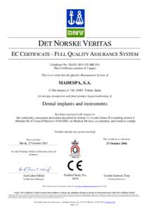 DET NORSKE VERITAS EC CERTIFICATE - FULL QUALITY ASSURANCE SYSTEM Certificate No[removed]CE-IBE-NA