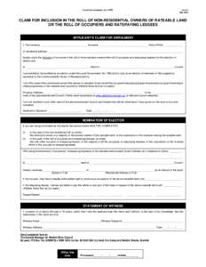 Local Government ActLG.127 MayCLAIM FOR INCLUSION IN THE ROLL OF NON-RESIDENTIAL OWNERS OF RATEABLE LAND