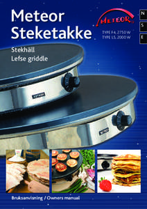 Meteor Steketakke Stekhäll Lefse griddle  Bruksanvisning / Owners manual