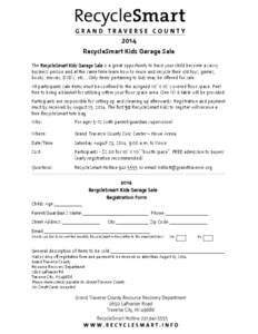 RecycleSmart Kids Garage Sale Information and Registration Form