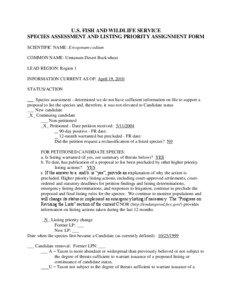 U.S. FISH AND WILDLIFE SERVICE SPECIES ASSESSMENT AND LISTING PRIORITY ASSIGNMENT FORM SCIENTIFIC NAME: Eriogonum codium