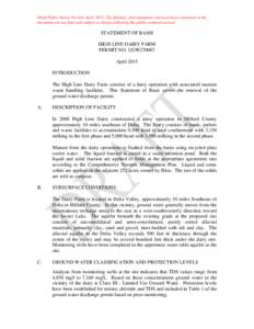 Draft Public Notice Version April, 2015. The findings, determinations and assertions contained in the document are not final and subject to change following the public comment period. STATEMENT OF BASIS HIGH LINE DAIRY F