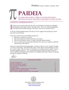 PAIDEIA Volume 3, Number 1 (February, [removed]PAIDEIA TEACHING & LEARNING AT MOUNT ALLISON UNIVERSITY THE NEWSLETTER OF THE PURDY CRAWFORD TEACHING CENTRE