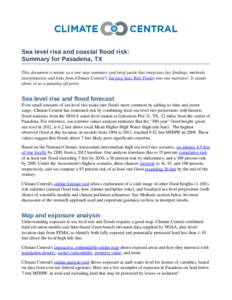 Sea level rise and coastal flood risk: Summary for Pasadena, TX This document is meant as a one­stop summary and brief guide that integrates key findings, methods,  interpretation and links from Clim