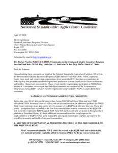 April 17, 2009 Mr. Greg Johnson Financial Assistance Programs Division USDA Natural Resources Conservation Service Room 5237 P.O. Box 2890