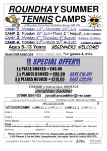 ROUNDHAY SUMMER TENNIS CAMPS CAMP CAMP CAMP CAMP