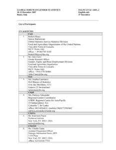 GLOBAL FORUM ON GENDER STATISTICS[removed]December 2007 Rome, Italy ESA/STAT/AC.140/L.2 English only