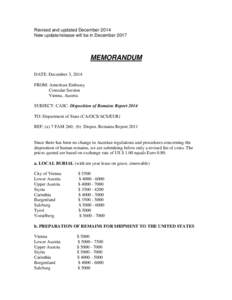 Revised and updated December 2014 New update/release will be in December 2017 MEMORANDUM DATE: December 3, 2014 FROM: American Embassy