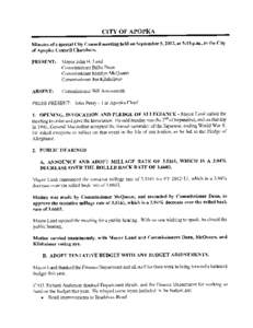 CITY OF APOPKA  Minutes of a special City Council meeting held on September[removed]at 5 15 p m in the City of Apopka Council Chambers