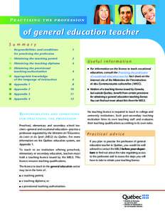 P r ac t i s i n g t h e pro f e s s i o n  of general education teacher S u m m a r y ■	 Responsibilities and conditions	 	 for practising the profession