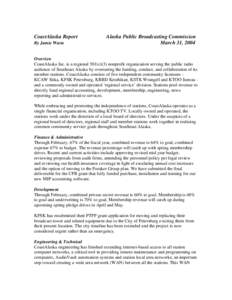 CoastAlaska Report By Jamie Waste Alaska Public Broadcasting Commission March 31, 2004