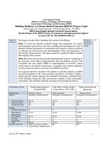 Government of Nepal Ministry of Science, Technology and Environment Department of Hydrology and Meteorology (DHM) Building Resilience to Climate-Related Hazards (BRCH) Project, Nepal. (Pilot Program for Climate Resilienc