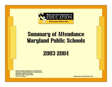 Maryland State Department of Education Division of Accountability and Assessment 200 West Baltimore Street Baltimore, MD[removed][removed]