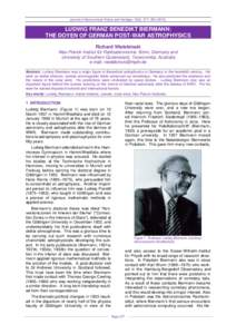 Journal of Astronomical History and Heritage, 18(3), 277– LUDWIG FRANZ BENEDIKT BIERMANN: THE DOYEN OF GERMAN POST-WAR ASTROPHYSICS Richard Wielebinski Max-Planck-Institut für Radioastronomie, Bonn, Germa