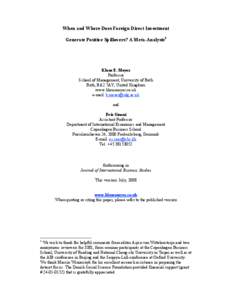 When and Where Does Foreign Direct Investment Generate Positive Spillovers? A Meta-Analysis1