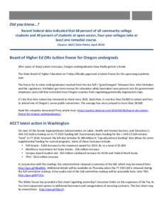 Did you know…? Recent federal data indicated that 68 percent of all community college students and 40 percent of students at open-access, four-year colleges take at least one remedial course. (Source: AACC Data Points,