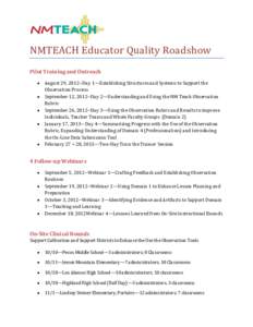 NMTEACH Educator Quality Roadshow Pilot Training and Outreach    