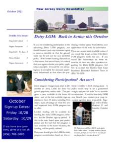 New Jersey Dairy Newsletter  October 2011 Inside this issue: Dairy LGM is Back!