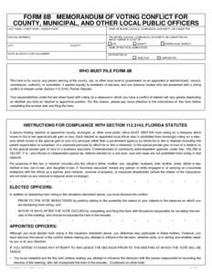 FORM 8B MEMORANDUM OF VOTING CONFLICT FOR COUNTY, MUNICIPAL, AND OTHER LOCAL PUBLIC OFFICERS LAST NAME—FIRST NAME—MIDDLE NAME NAME OF BOARD, COUNCIL, COMMISSION, AUTHORITY, OR COMMITTEE