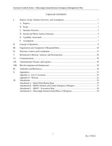 Hurricane Incident Annex – Mississippi Comprehensive Emergency Management Plan TABLE OF CONTENTS I. Purpose, Scope, Situation Overview, and Assumptions ..................................................................