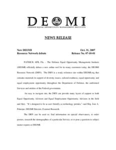 NEWS RELEASE  New DEOMI Resource Network debuts  Oct. 31, 2007