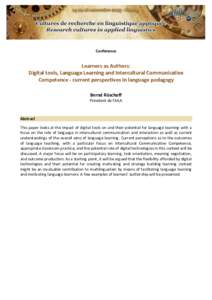 Conférence  Learners as Authors: Digital tools, Language Learning and Intercultural Communicative Competence - current perspectives in language pedagogy Bernd Rüschoff