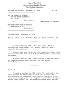 State of New York Supreme Court, Appellate Division Third Judicial Department Decided and Entered: November 13, 2014 ________________________________ In the Matter of ENTERGY