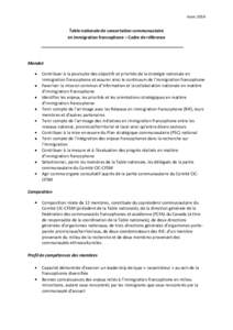 mars[removed]Table nationale de concertation communautaire en immigration francophone – Cadre de référence  Mandat