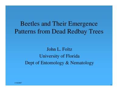 Beetles and Their Emergence Patterns from Dead Redbay Trees John L. Foltz University of Florida Dept of Entomology & Nematology