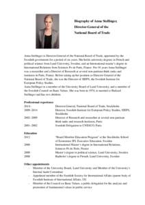 Biography Anna Stellinger, Director-General of the National Board of Trade