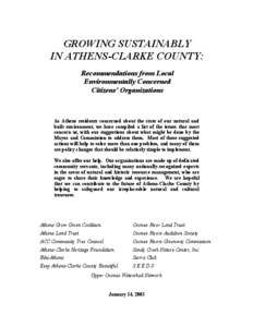 GROWING SUSTAINABLY IN ATHENS-CLARKE COUNTY: Recommendations from Local Environmentally Concerned Citizens’ Organizations