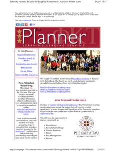 February Planner: Register for Regional Conferences, Plan your FMOS Event  Page 1 of 5 You are receiving this e-mail because you are an undergraduate, chapter volunteer, Graduate Council president, national officer or Fo