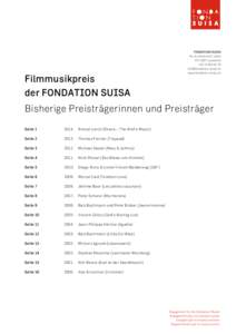    Filmmusikpreis der FONDATION SUISA Bisherige Preisträgerinnen und Preisträger Seite 1