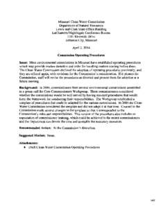 Missouri Clean Water Commission Department of Natural Resources Lewis and Clark State Office Building LaCharretteNightingale Conference Rooms 1101 Riverside Drive Jefferson City, Missouri